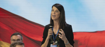 La candidata del PP en Cantabria, Ruth Beitia, durante su intervención en la Convención Nacional