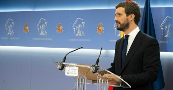 Pablo Casado, en rueda de prensa desde el Congreso de los Diputados.