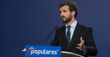 El presidente del Partido Popular, Pablo Casado, en rueda de prensa