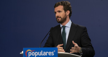 El presidente del Partido Popular, Pablo Casado, en rueda de prensa