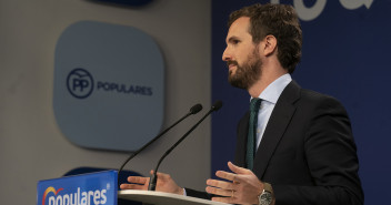 El presidente del Partido Popular, Pablo Casado, en rueda de prensa