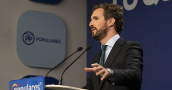 El presidente del Partido Popular, Pablo Casado, en rueda de prensa