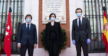 Pablo Casado, Isabel Díaz Ayuso y José Luis Martínez-Almeida en el acto de Homenaje a los Héroes del 2 de Mayo que celebra la Comunidad de Madrid