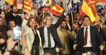 Alberto Núñez Feijóo, Carlos Mazón y Mª José Catalá en el acto En defensa de un gran país en Valencia