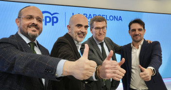 Alberto Núñez Feijóo en la presentación del candidato a la alcaldía de Barcelona, Daniel Sirera