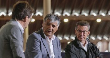Alberto Núñez Feijóo en un acto en la Ciudad de la Raqueta con el alcalde de Madrid, Almeida, y Toni Nadal.
