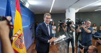 El presidente del Partido Popular, Alberto Núñez Feijóo, en declaraciones en el Congreso