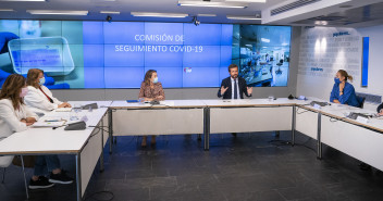 El presidente del Partido Popular, Pablo Casado, durante la Comisión de Seguimiento Covid-19