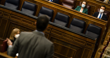 El presidente del Partido Popular, Pablo Casado, durante la Sesión de Control al Gobierno