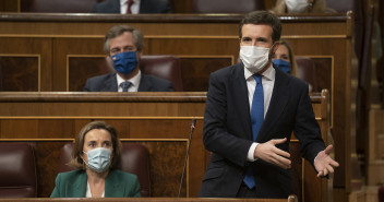 El presidente del Partido Popular, Pablo Casado, durante la Sesión de Control al Gobierno