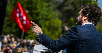 Pablo Casado en el acto de de campaña en Majadahonda