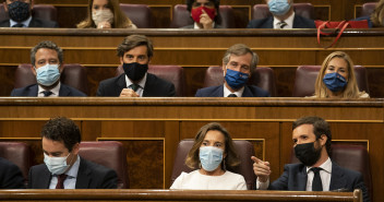 El presidente del Partido Popular, Pablo Casado, durante la Sesión de Control al Gobierno