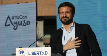 El presidente del Partido Popular, Pablo Casado, en el acto de inicio de campaña de las elecciones a la CAM