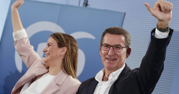 El presidente del PP, Alberto Núñez Feijóo, y la presidenta del PP de Baleares, Marga Prohens