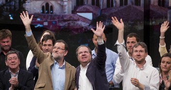 Mariano Rajoy junto al candidato a la Presidencia de CyL, Juan Vicente Herrera, Javier Lacalle y Cesar Rico