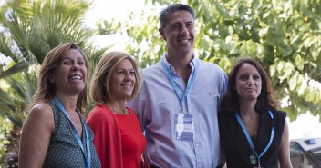 Alicia Sánchez-Camacho, María Dolores de Cospedal, Xavier García Albiol y Andrea Levy a su llegada a la Escuela de Verano