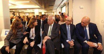 El Ministro de Asuntos Exteriores, José Manuel Margallo, junto a la Vicepresidenta del Gobierno, Soraya Sáez de Santamaría, Cristobal Montoro, Jorge Fernández Díaz, y la Presidenta del PP de Cataluña, Alicia Sánchez Camacho