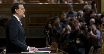 El presidente del Gobierno, Mariano Rajoy, durante su intervención en el DEN2014