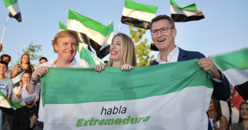 Alberto Núñez Feijóo, María Guardiola e Ignacio Gragera en el acto celebrado en Badajoz