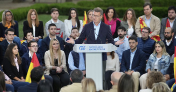 Alberto Núñez Feijóo durante el mitin celebrado en Barcelona