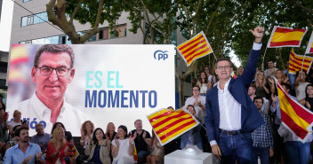 El presidente del PP, Alberto Núñez Feijóo, durante el acto celebrado en Castelldefels