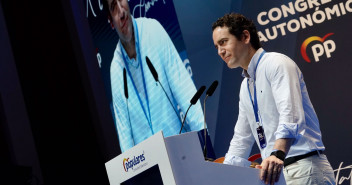 El secretario general del Partido Popular, Teodoro García Egea, durante su intervención en el XV Cngreso Autonómico del Partido Popular de la Comunidad Valenciana