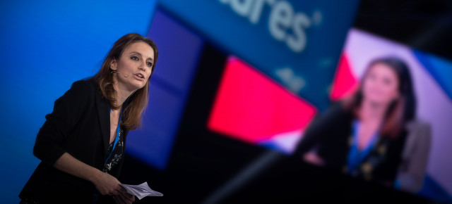 La vicesecretaria de Estudios y Programas, Andrea Levy, durante su intervención en la Convención Nacional