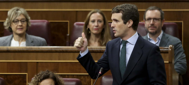 El presidente del Partido Popular, Pablo Casado, durante su intervención