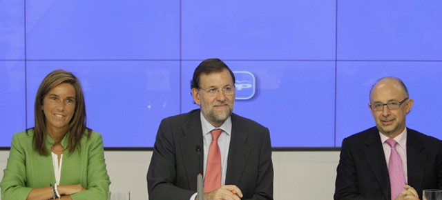 Mariano Rajoy, Ana Mato y Cristóbal Montoro durante la Jornada Presupuestaria del PP