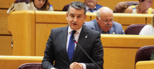 El senador del GPP por Andalucía, Antonio Sanz, durante la sesión de control al Gobierno