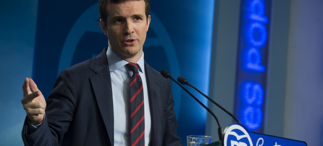 Pablo Casado, en  rueda de prensa en la sede nacional del PP