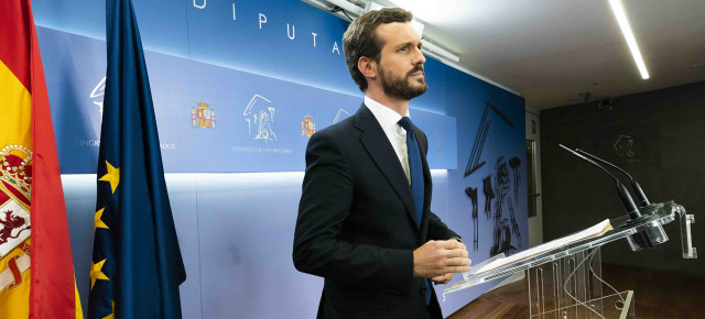 Pablo Casado, en rueda de prensa desde el Congreso de los Diputados.