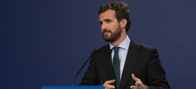 El presidente del Partido Popular, Pablo Casado, en rueda de prensa