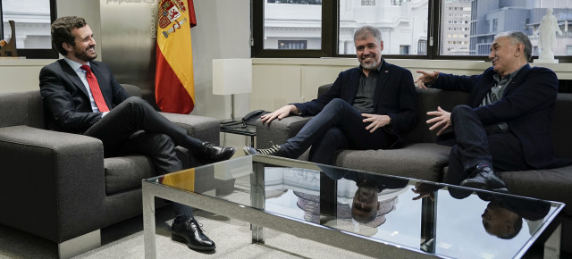 Reunión de Pablo Casado con los lideres de CCOO y UGT