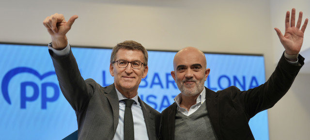 Alberto Núñez Feijóo en la presentación del candidato a la alcaldía de Barcelona, Daniel Sirera