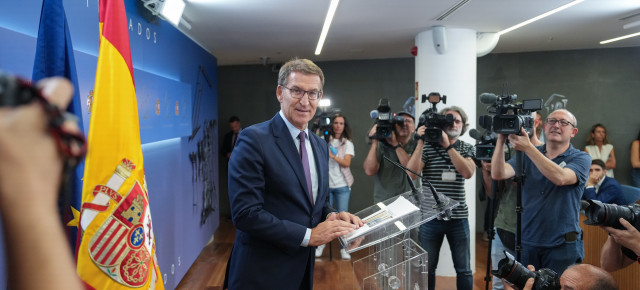 El presidente del Partido Popular, Alberto Núñez Feijóo, en declaraciones en el Congreso