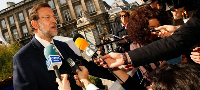 Mariano Rajoy durante su comparecencia con los medios en Bruselas, tras la Cumbre del PPE