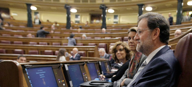 El presidente del PP, Mariano Rajoy, durante su intervención en el pleno del Congreso