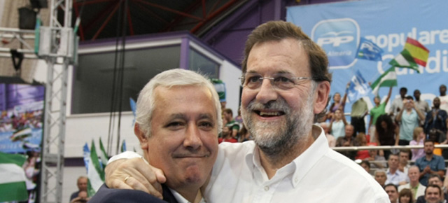 Mariano Rajoy y Javier Arenas en un acto del PP en Viator (Almería)