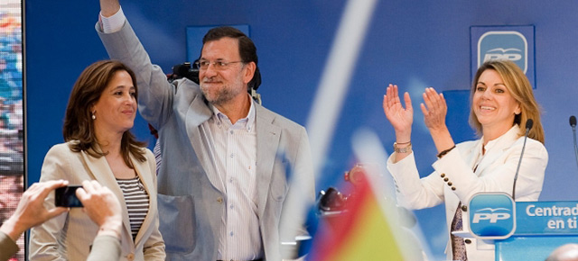 Mariano Rajoy y Maria Dolores de Cospedal durante el mitin en Ciudad Real