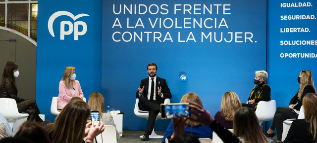 Pablo Casado durante un acto del PP con motivo del Día Internacional de la Eliminación de la Violencia contra la Mujer