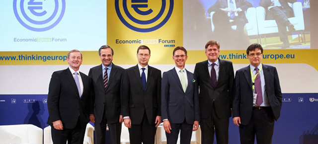 De izquierda a derecha, el Primer Ministro de Irlanda, Enda Kenny; de Grecia, Antonis Samaras; de Letonia, Valdis Dombrovskis; y de Finlandia, Jyrki Katainen; el Secretario General del PPE, Antonio LÃ
