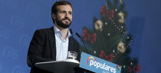 Pablo Casado interviene en la comida de Navidad del PP de la Comunidad de Madrid. 