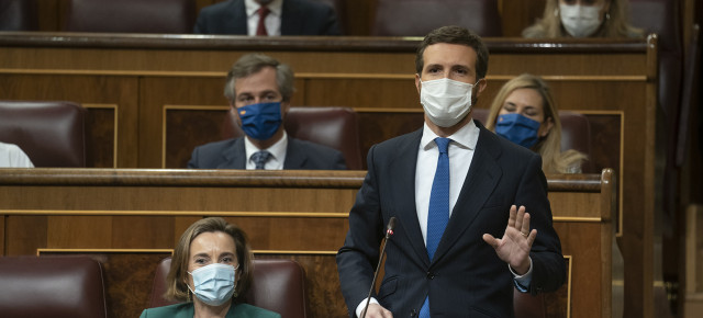 El presidente del Partido Popular, Pablo Casado, durante la Sesión de Control al Gobierno