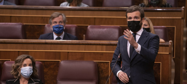 El presidente del Partido Popular, Pablo Casado, durante la Sesión de Control al Gobierno