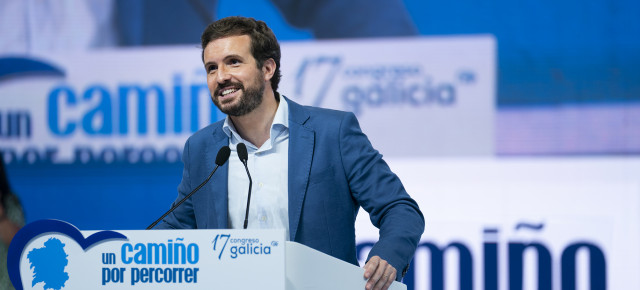 El presidente del Partido Popular, Pablo Casado, en su intervención en el 17 Congreso del PP de Galicia