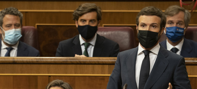 El presidente del Partido Popular, Pablo Casado, durante la Sesión de Control al Gobierno