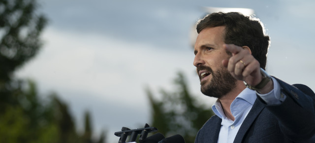 El presidente del Partido Popular, Pablo Casado, en el acto de cierre de campaña