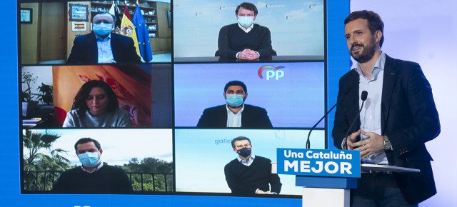 El presidente del Partido Popular, Pablo Casado, durante el acto celebrado en Hospitalet de Llobregat