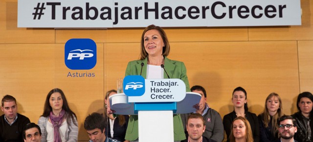 Mª Dolores de Cospedal durante el acto del PP en Avilés